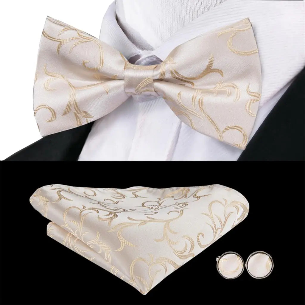 Champagne Gold Floral Pre-Tied Bow Tie Gift Set
