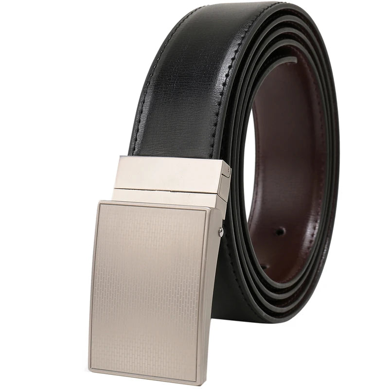 UrbanEdge Reversible Leather Belt – Patterned Plaque Buckle Dress Belt for Men (85–160 cm)