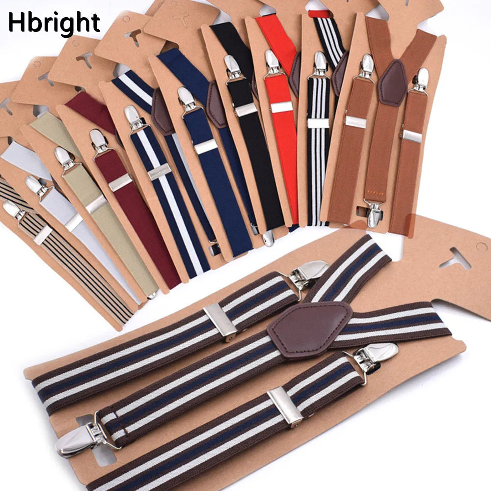 Hbright Classic 3-Clip Adjustable Suspenders – Striped Elastic Braces for Men