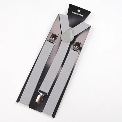 Unisex Solid Color Elastic Leather Suspenders – Adjustable Braces for Suits, Skirts & Weddings