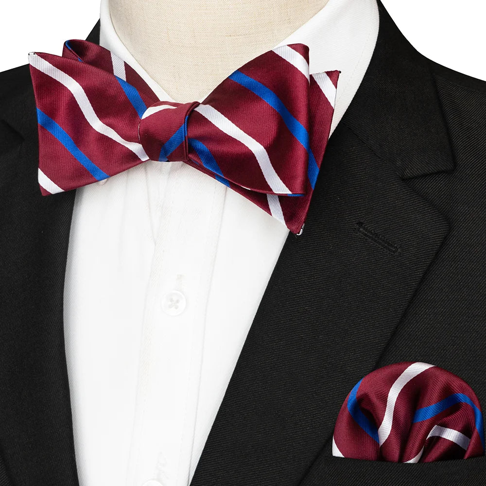 Striped Silk Bow Tie & Pocket Square Set – Refined Elegance for Every Occasion
