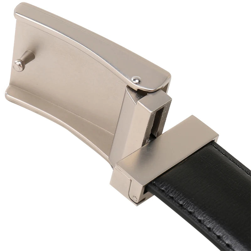 UrbanEdge Reversible Leather Belt – Patterned Plaque Buckle Dress Belt for Men (85–160 cm)