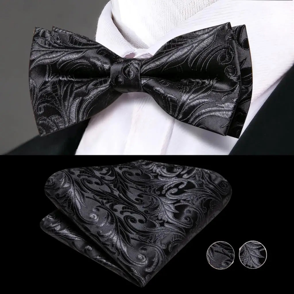 Black Vintage Floral Cummerbund & Bow Tie Set