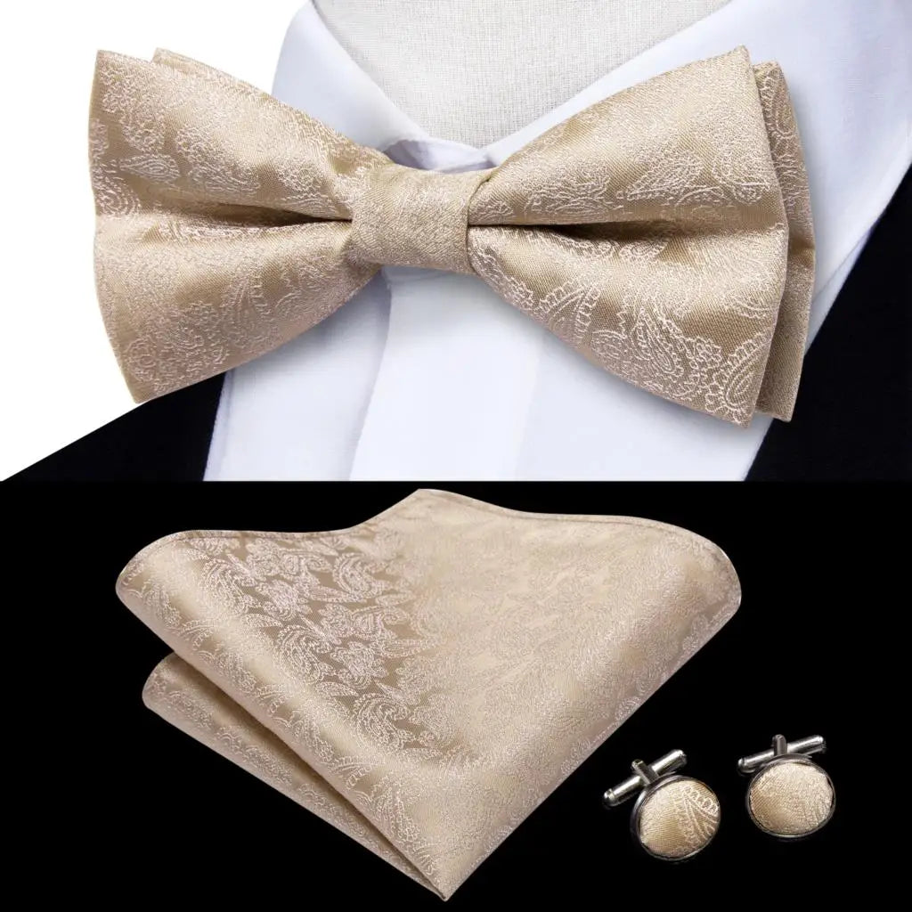 Champagne Gold Floral Pre-Tied Bow Tie Gift Set