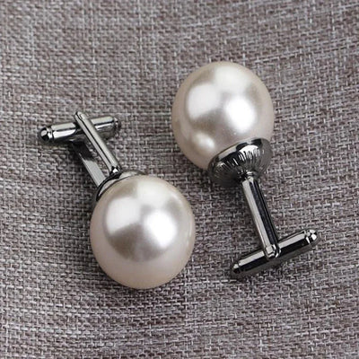 Round White Imitation Pearl Cufflinks – Elegant Business & Wedding Accessory for Men and Women