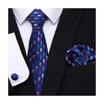 Golden Plaid Prestige Set – Jacquard Necktie, Handkerchief & Cufflinks Gift Set