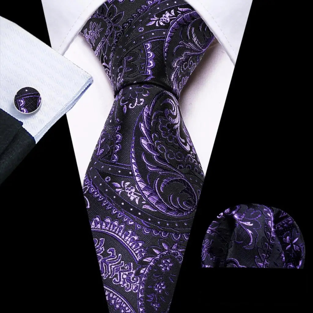 The Purple Floral Silk Tie Set