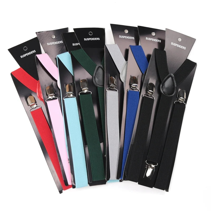 Unisex Solid Color Elastic Leather Suspenders – Adjustable Braces for Suits, Skirts & Weddings