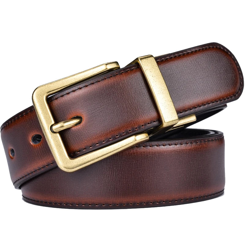 HeritageTurn Reversible Leather Belt – Two-in-One Adjustable Men’s Belt with Antique Copper Buckle