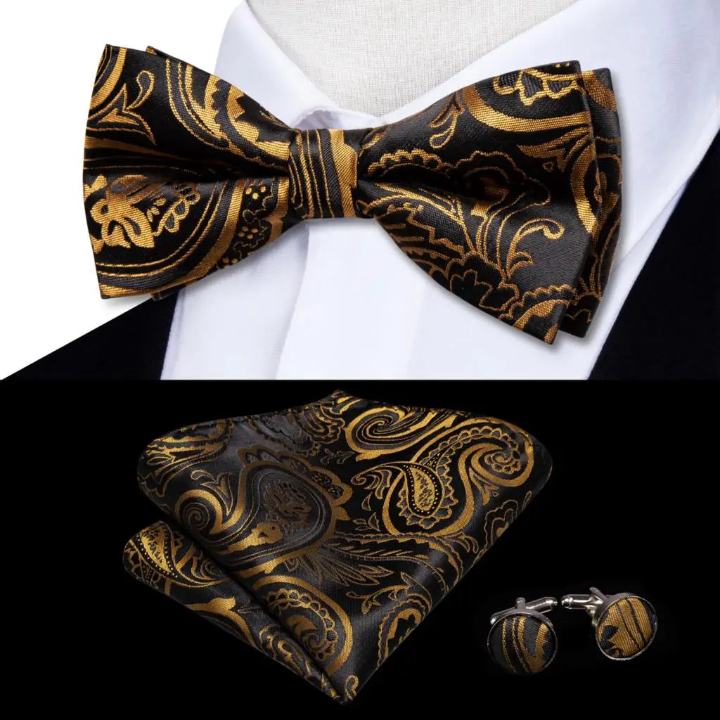 Champagne Gold Floral Pre-Tied Bow Tie Gift Set