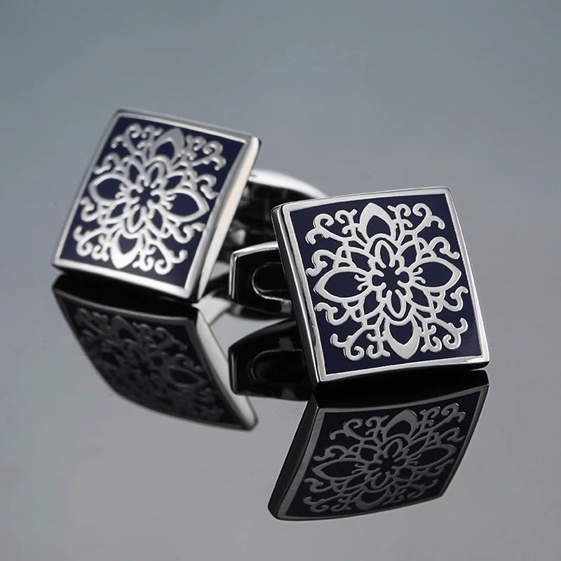 Retro Blue & Black Square Pattern Cufflinks