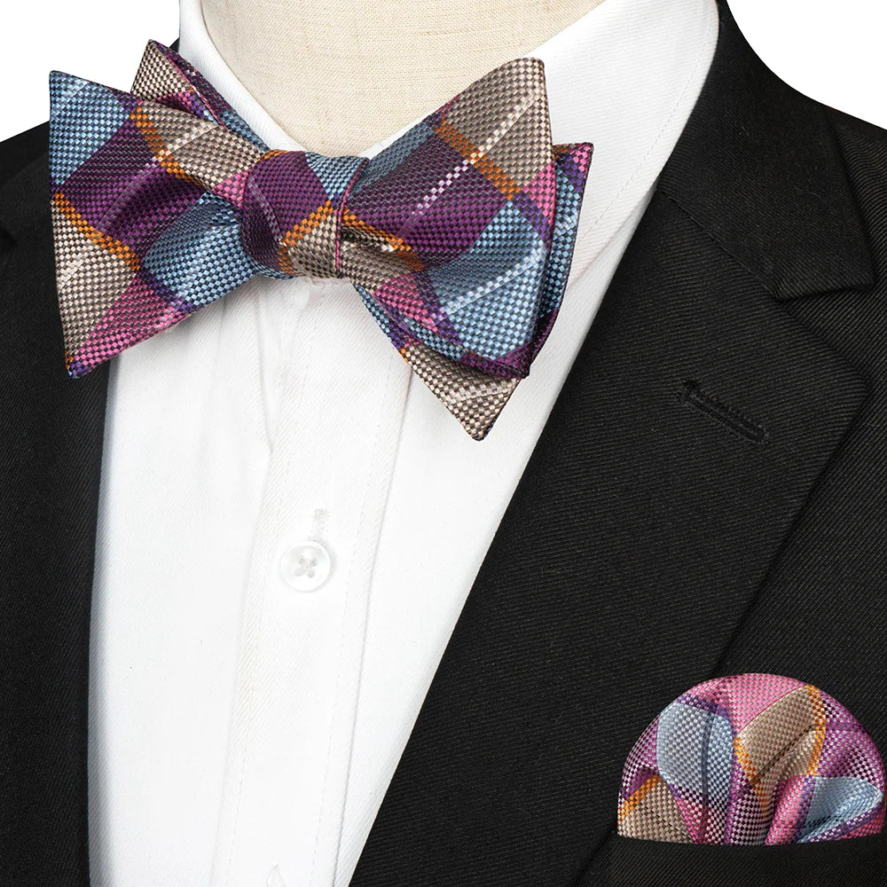 Striped Silk Bow Tie & Pocket Square Set – Refined Elegance for Every Occasion