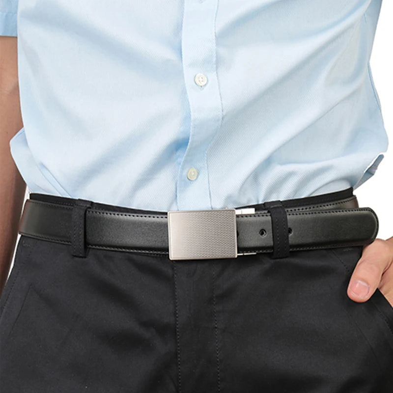 UrbanEdge Reversible Leather Belt – Patterned Plaque Buckle Dress Belt for Men (85–160 cm)