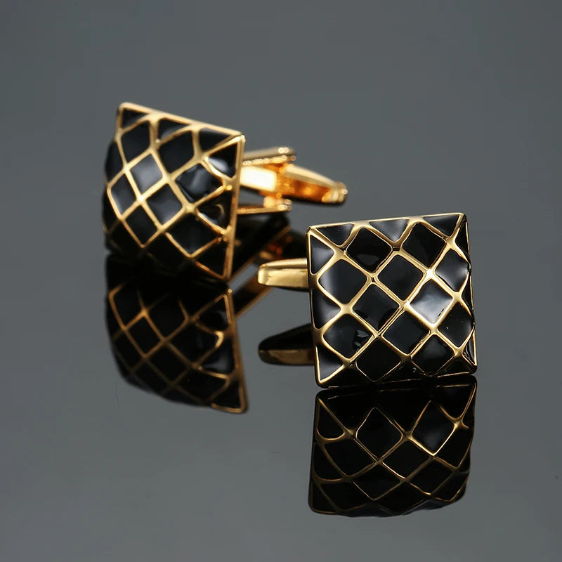 Retro Blue & Black Square Pattern Cufflinks