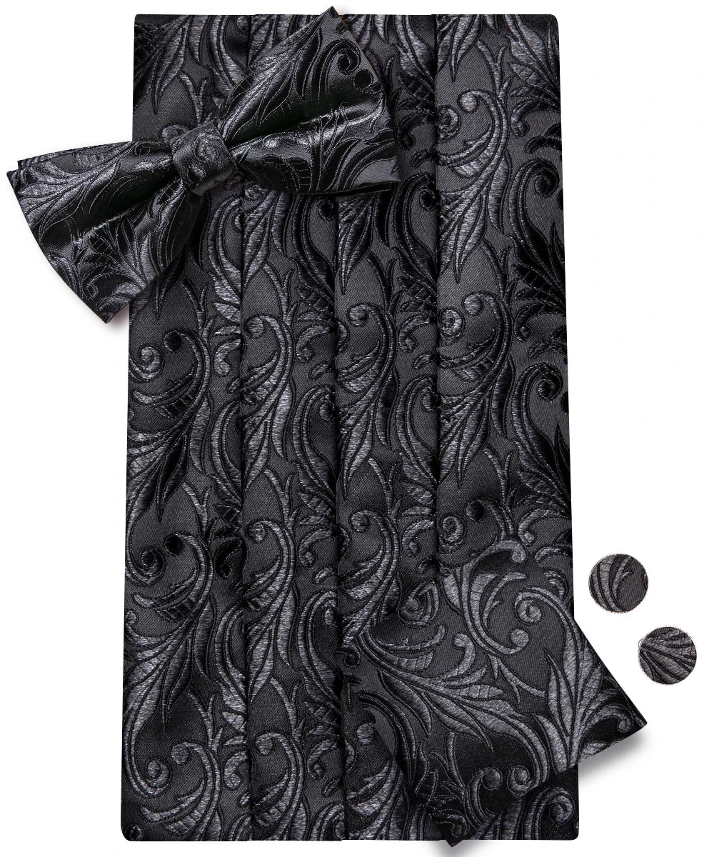 Black Vintage Floral Cummerbund & Bow Tie Set
