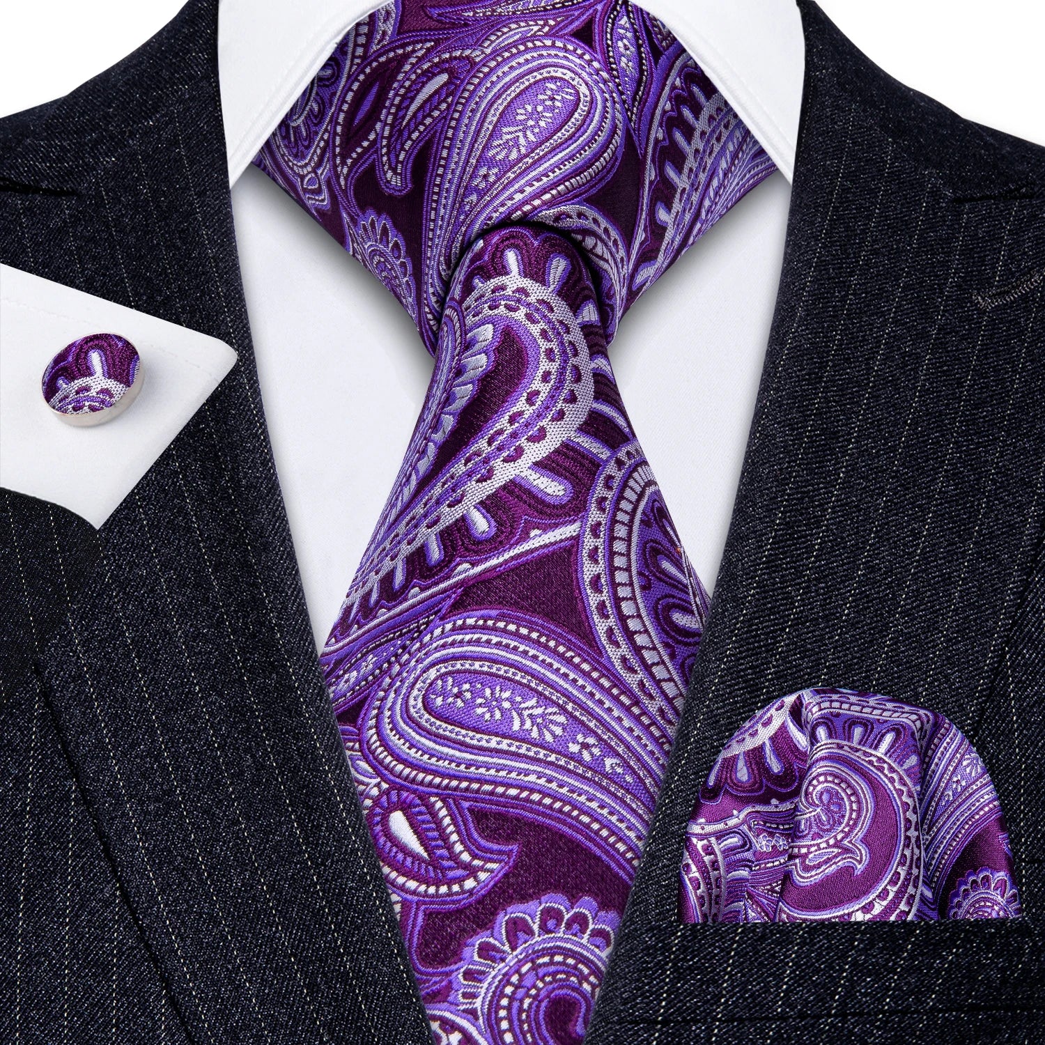 The Purple Floral Silk Tie Set
