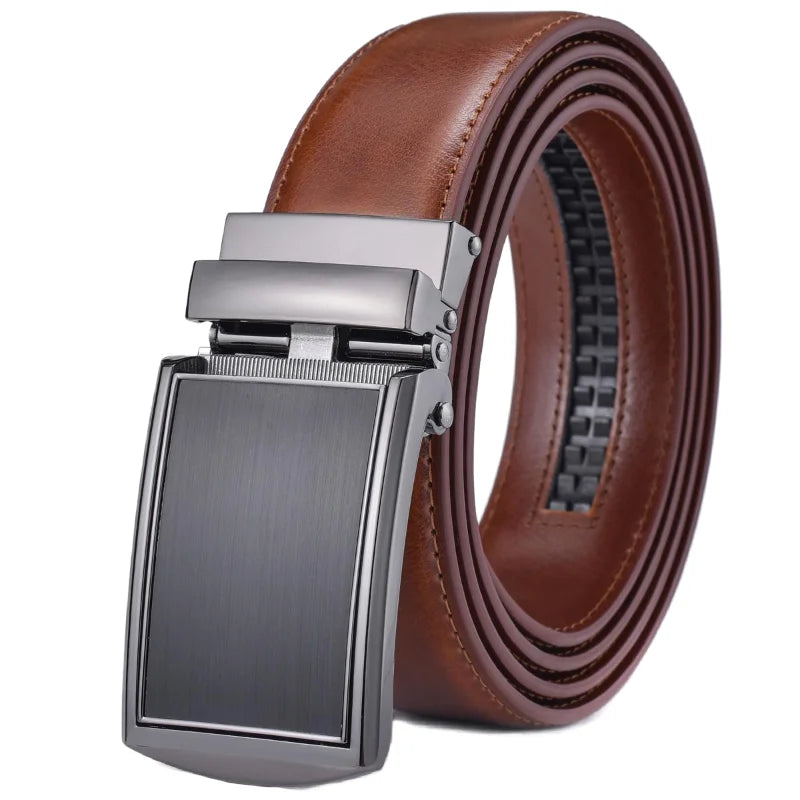 PrecisionFit Men’s Leather Ratchet Belt – Adjustable Automatic Buckle Dress Belt