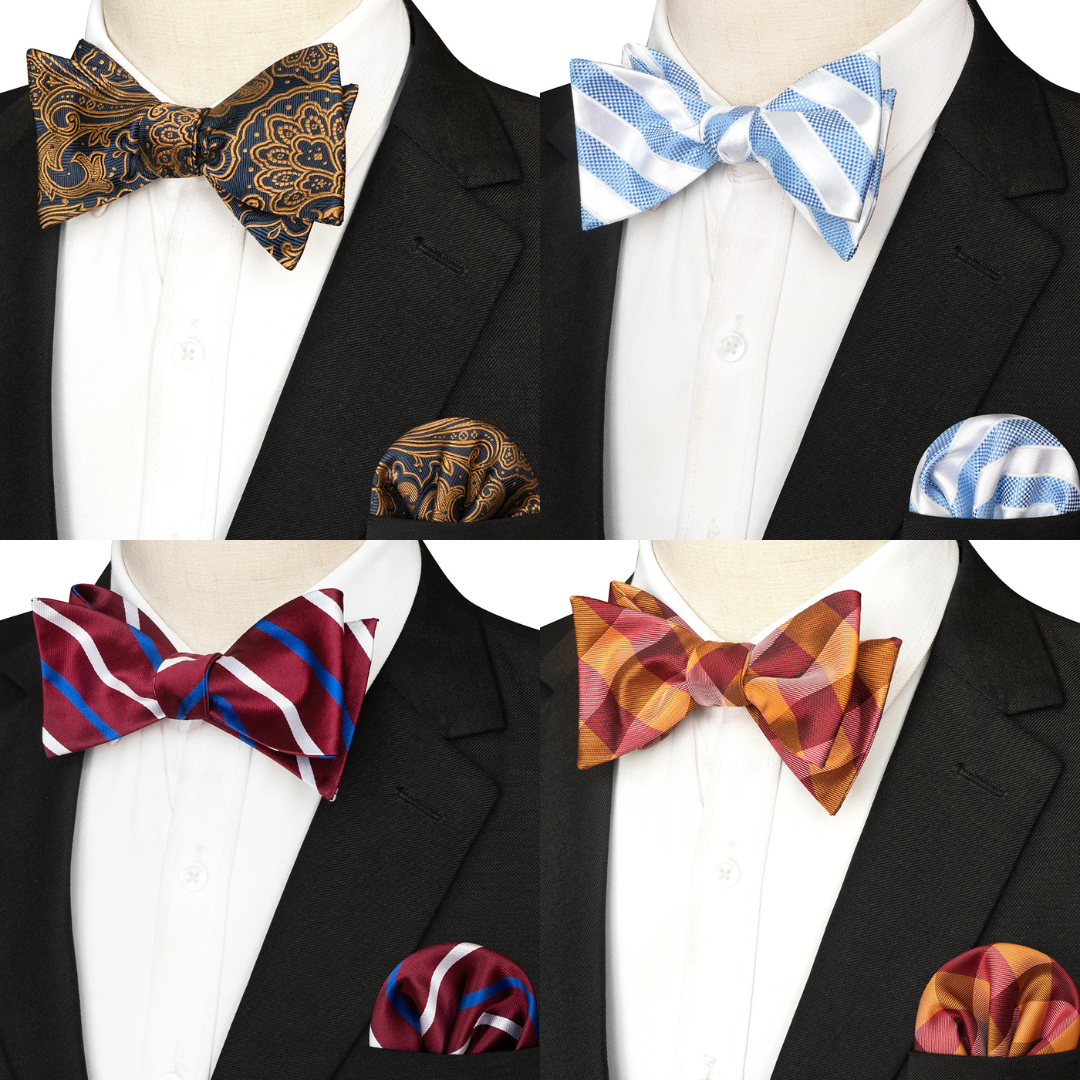 Striped Silk Bow Tie & Pocket Square Set – Refined Elegance for Every Occasion