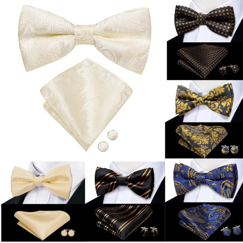 Champagne Gold Floral Pre-Tied Bow Tie Gift Set
